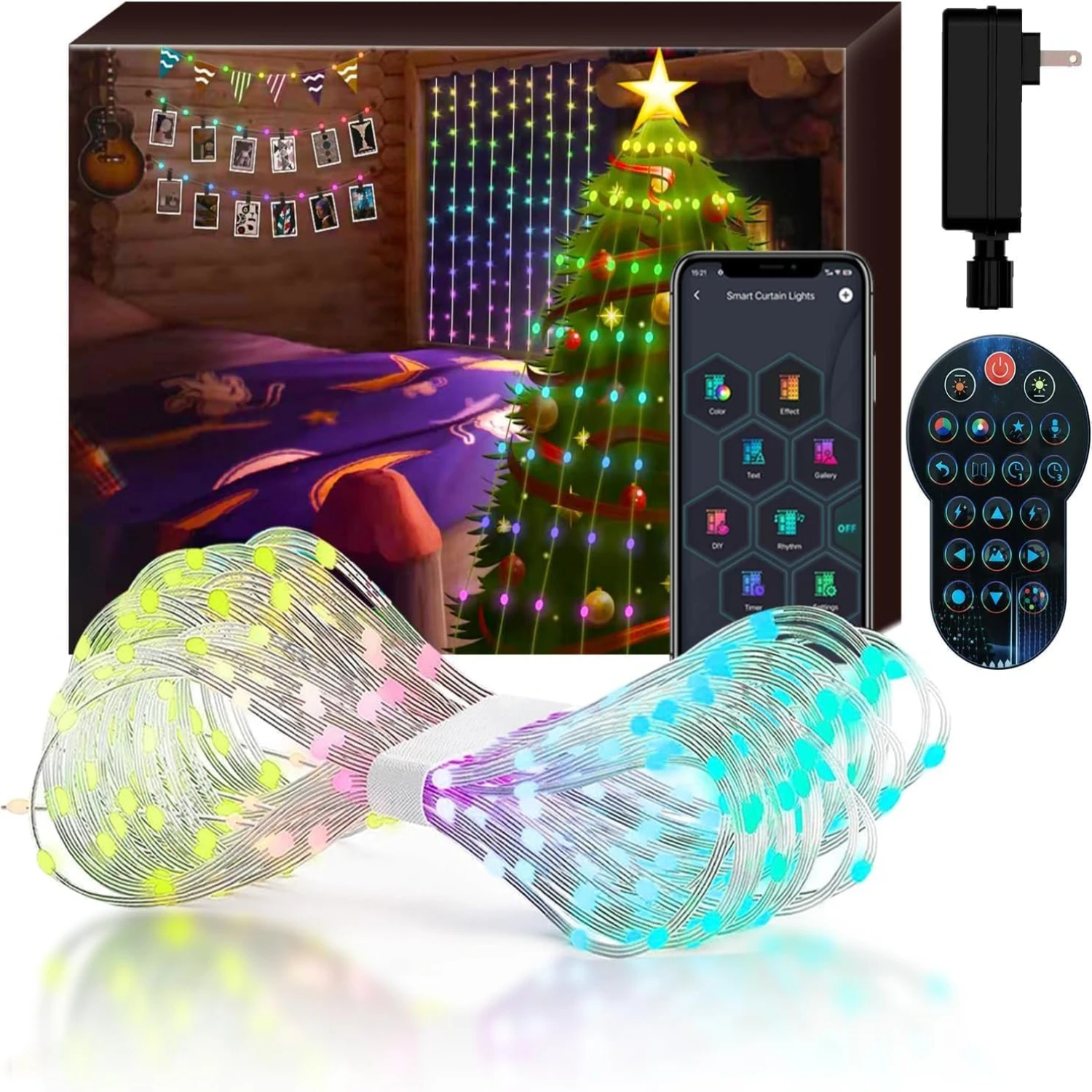 

Smart RGB IC Fairy Curtain Lights with 10 DIY Pattern Modes & Bluetooth Music Control - 400 LEDs 6.56 x 6.56Ft Twinkle Hanging S