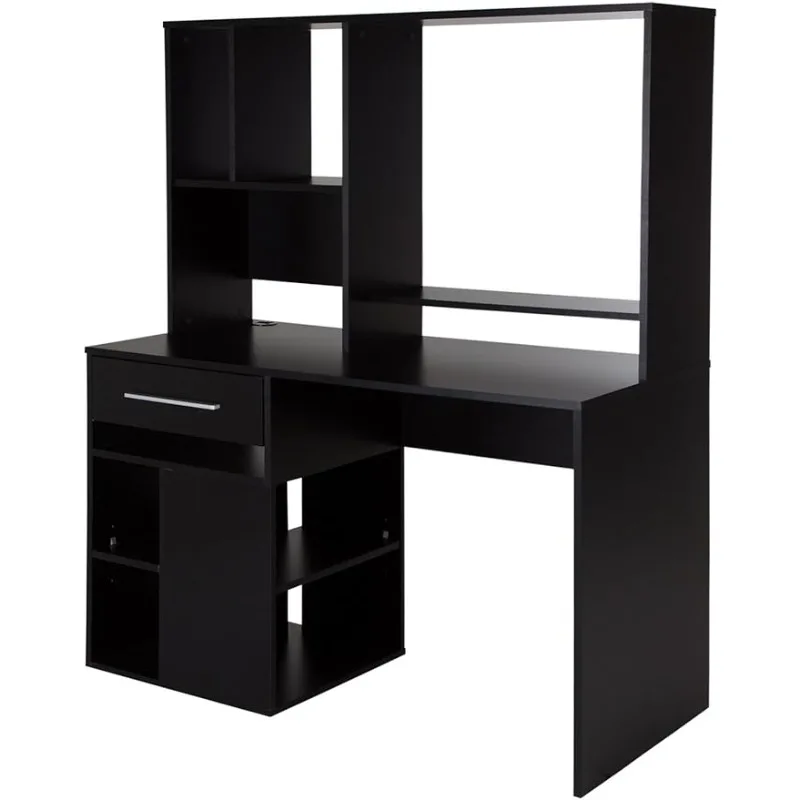South Shore Narrow Home Office Computer Desk with Hutch, Pure Black office table