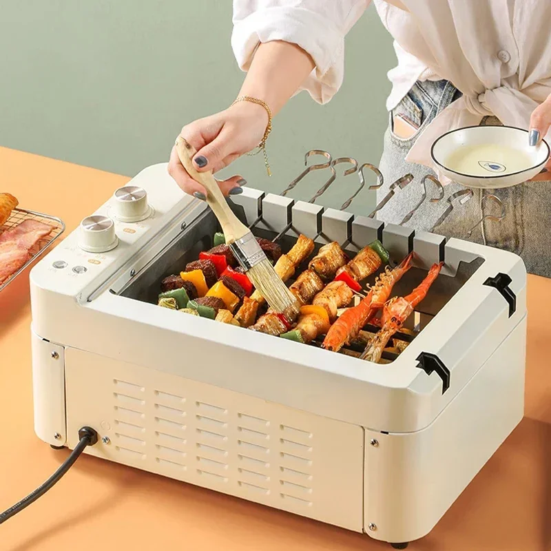 3 In 1 Electric BBQ Kebab Grill Machin Household Automatic Rotating Skewers Machine Indoor Smokeless Barbecue Grill Oven