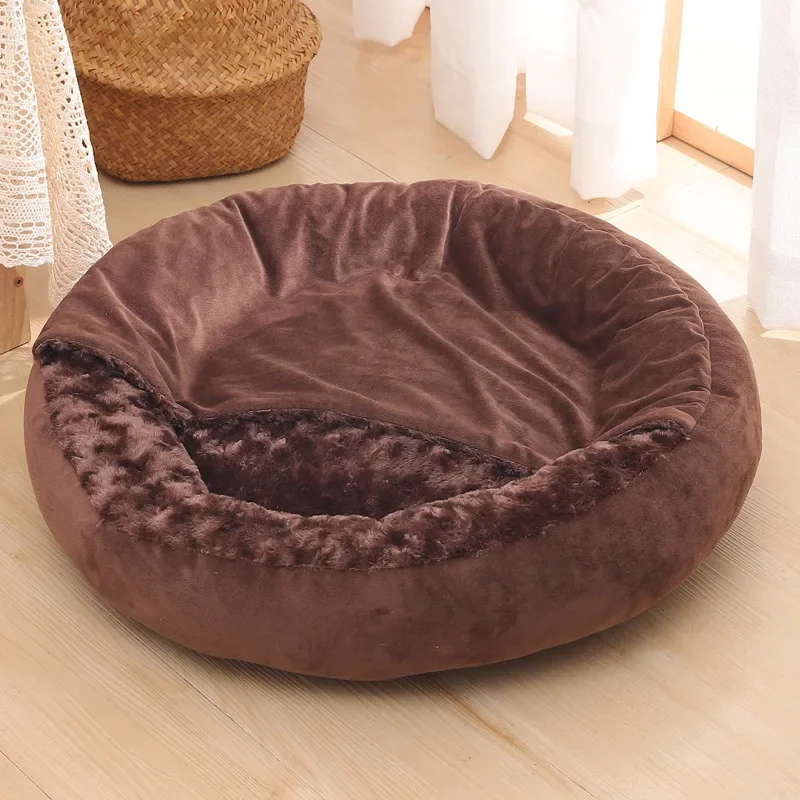 Round Animal Bed Pet Bed Soft Fleece Thicken Nest Dog Kennel Cat Semi-enclosed Sleeping Bag Puppy Cozy Dog Bed Sofa Pet Supplies