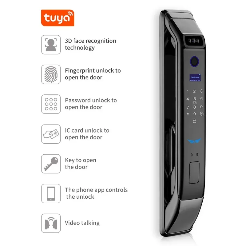 TUYA App Smart Locks 3D Face Recognition Automatic Fingerprint Wifi Biometric Digital Door Locks With  cam era With Video Talkin