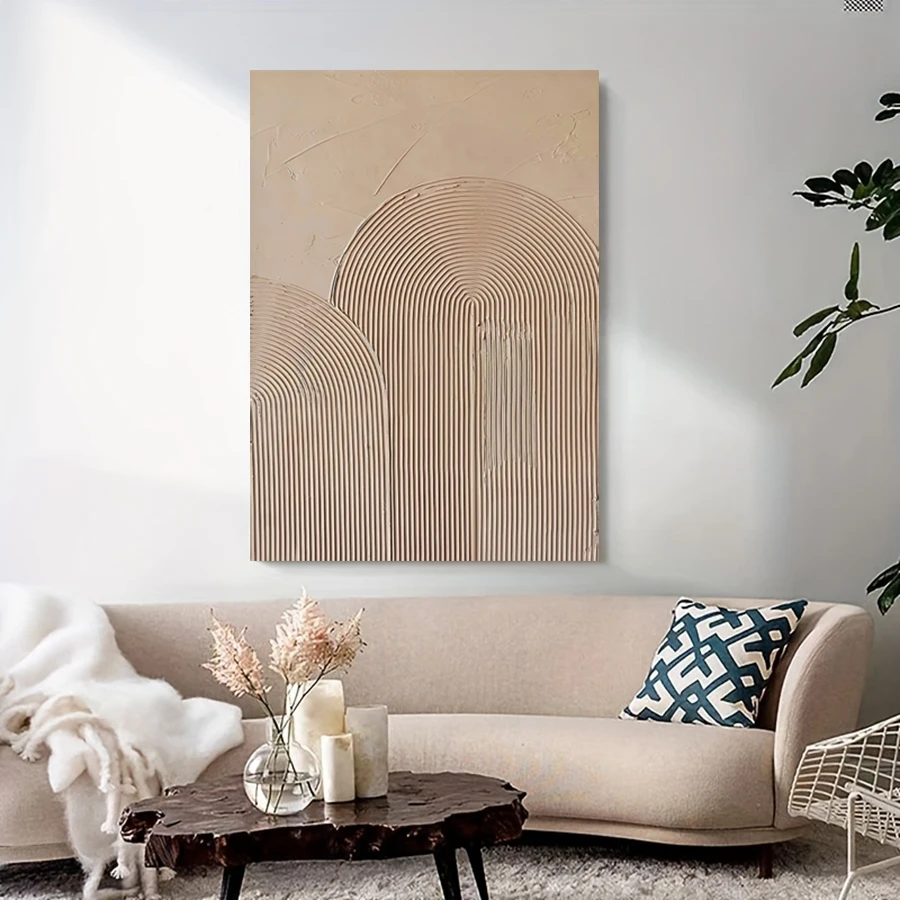 

Frameless Canvas Wall Art - Minimalist Abstract Textured Design in Beige, Indoor Decor for Living Room, Office, Dining Area