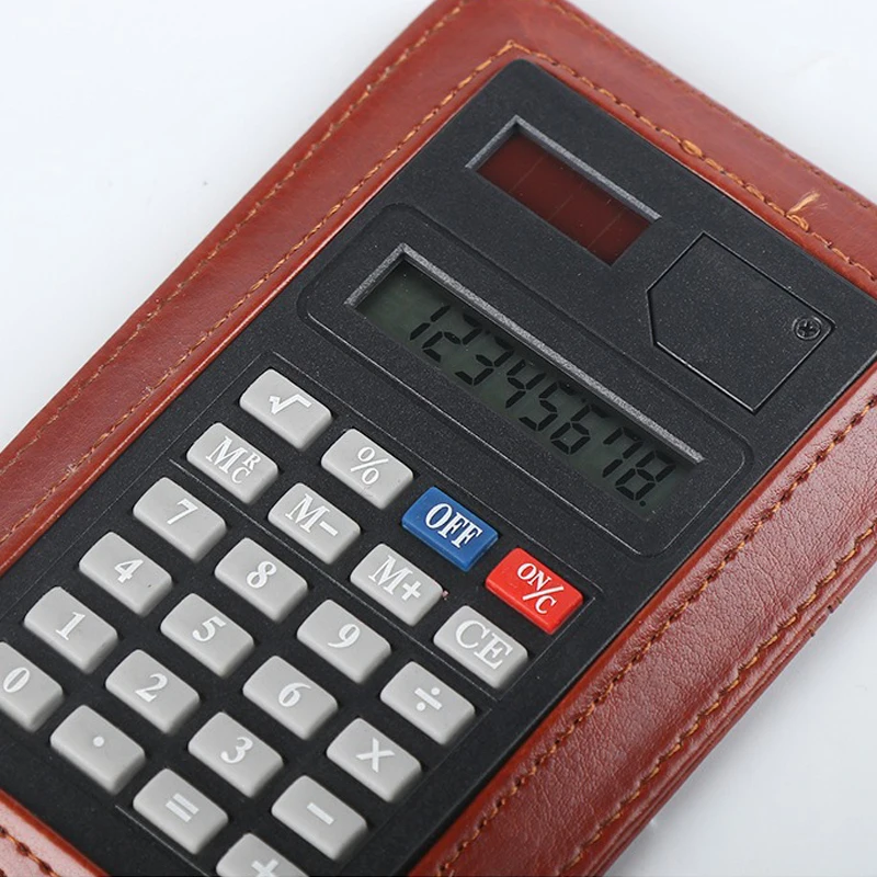 Notebook portátil do escritório do negócio com calculadora, couro do plutônio, A7, caderno multifuncional