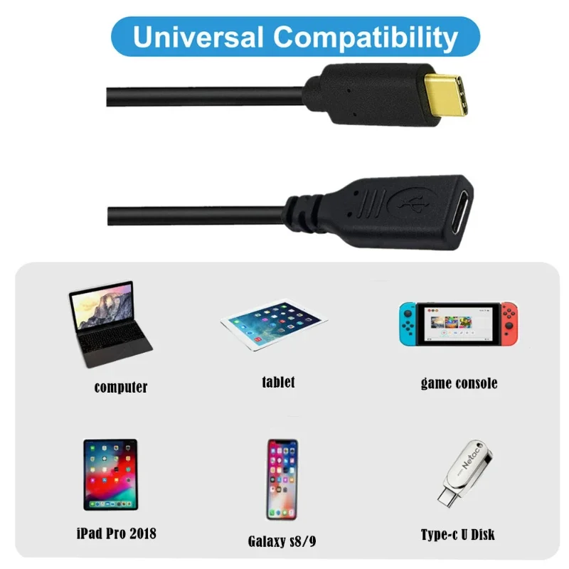 Elastic expansion contraction Type C Male to Female Data Charging Extension Cable Cord Right Angle Elbow Usb C Male Female Line