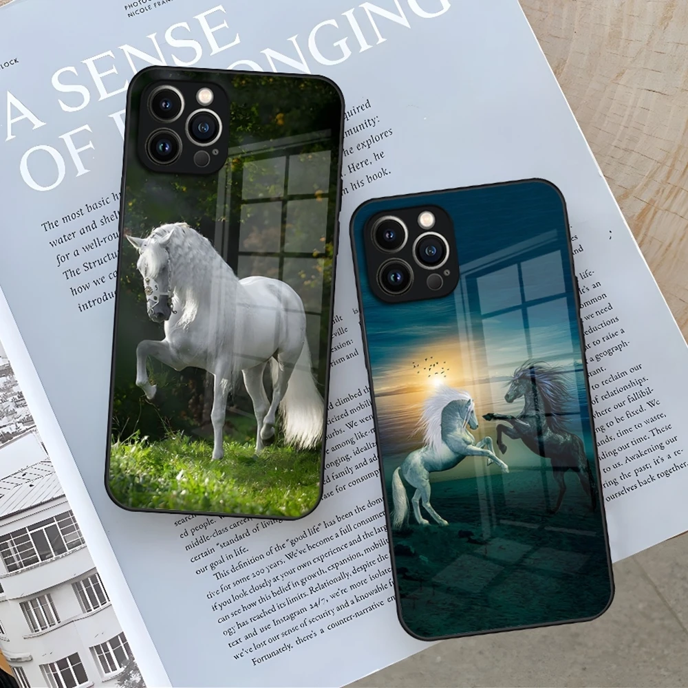 Animal Horse Phone Case for Iphone 16 15 14 12 11 13 Pro Max Mini X Xr Xs Se 8 Puls glass