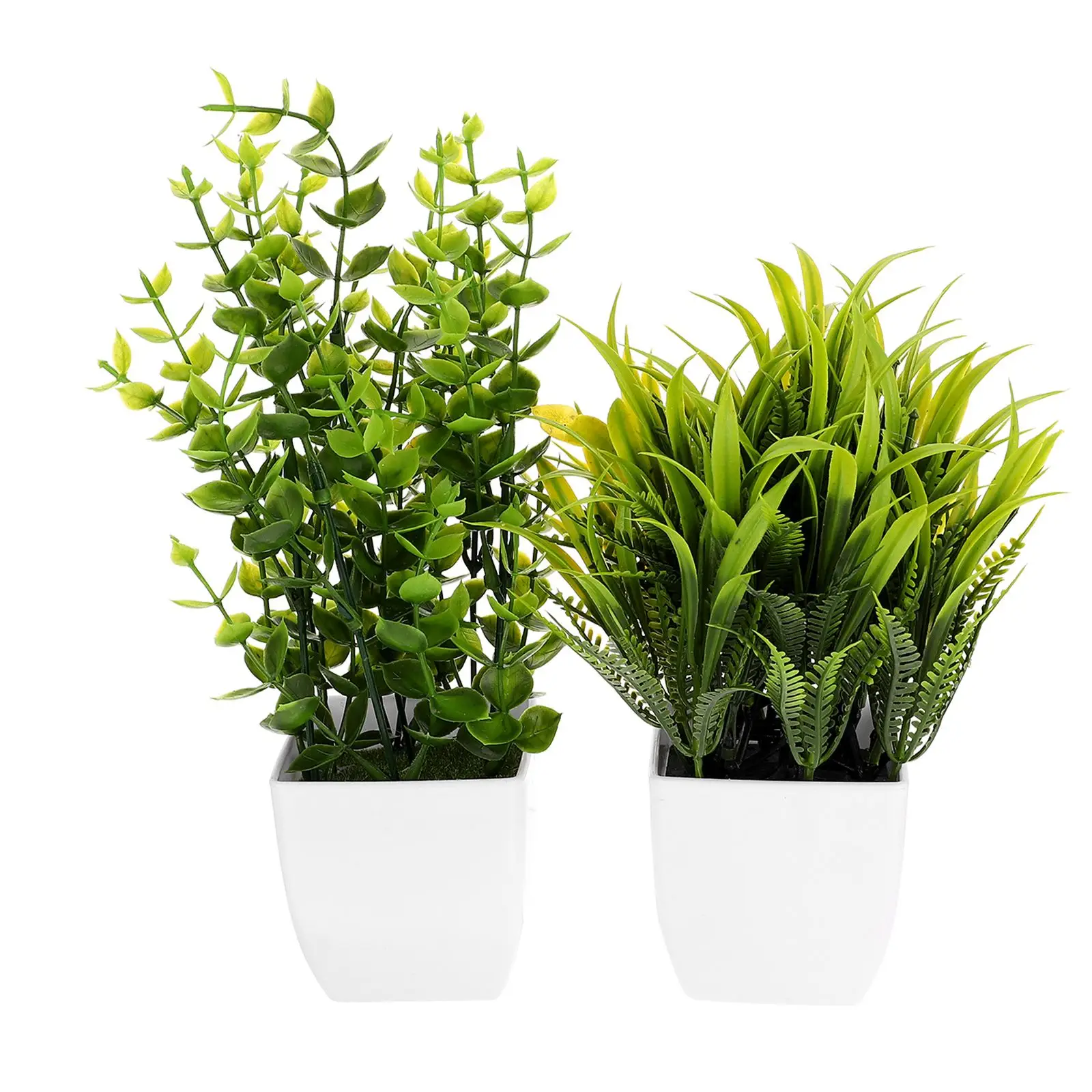 

2 Pcs Artificial Potted Plants Faux Decorations Lifelike Simulated Bonsai Home Office Study Room Plastic Green