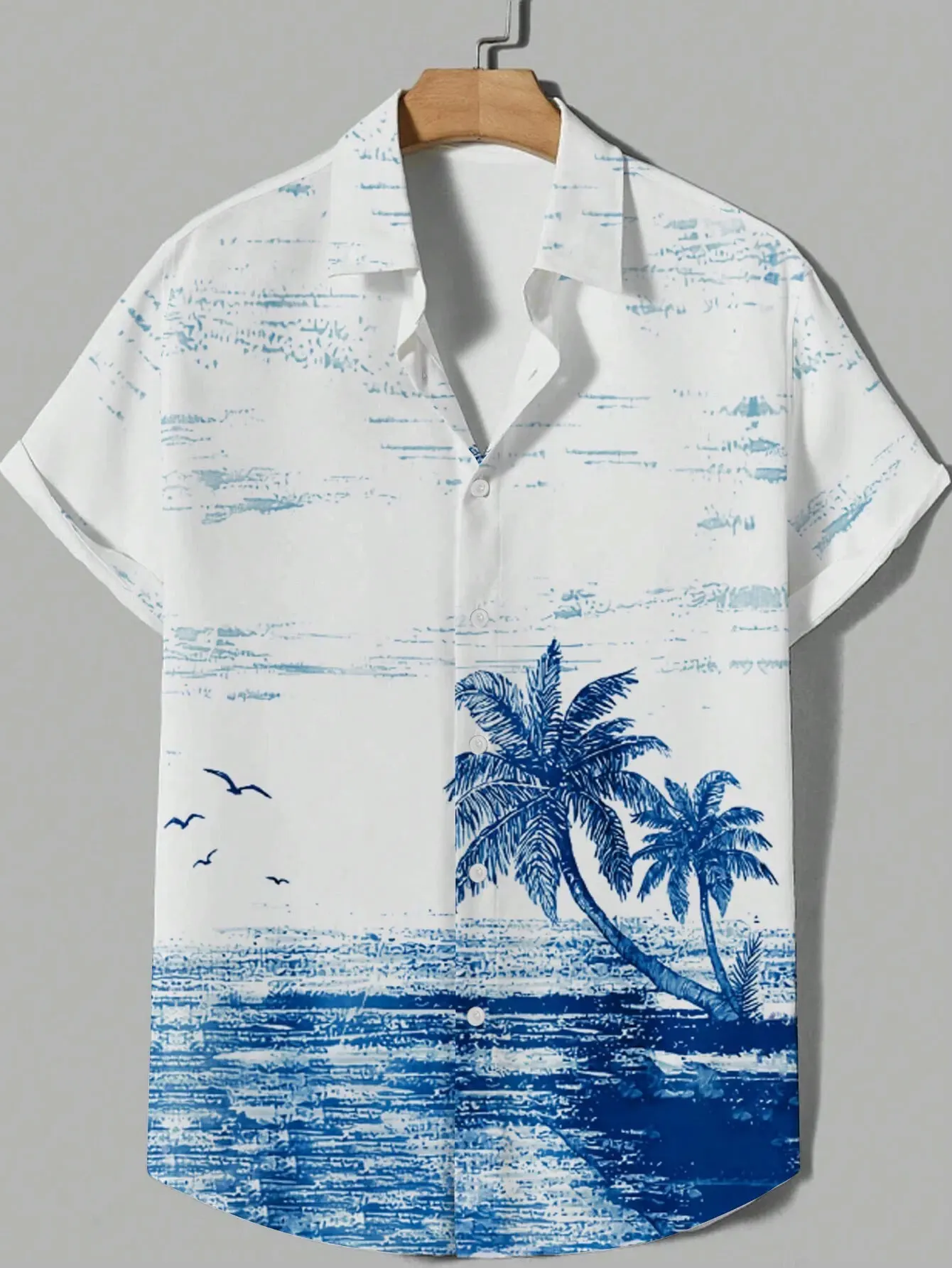 

New Summer 3D Men's Coconut Tree And Seabird Print Summer Short Sleeved Shirt Large Hawaiian Style Camisas Acogedoras
