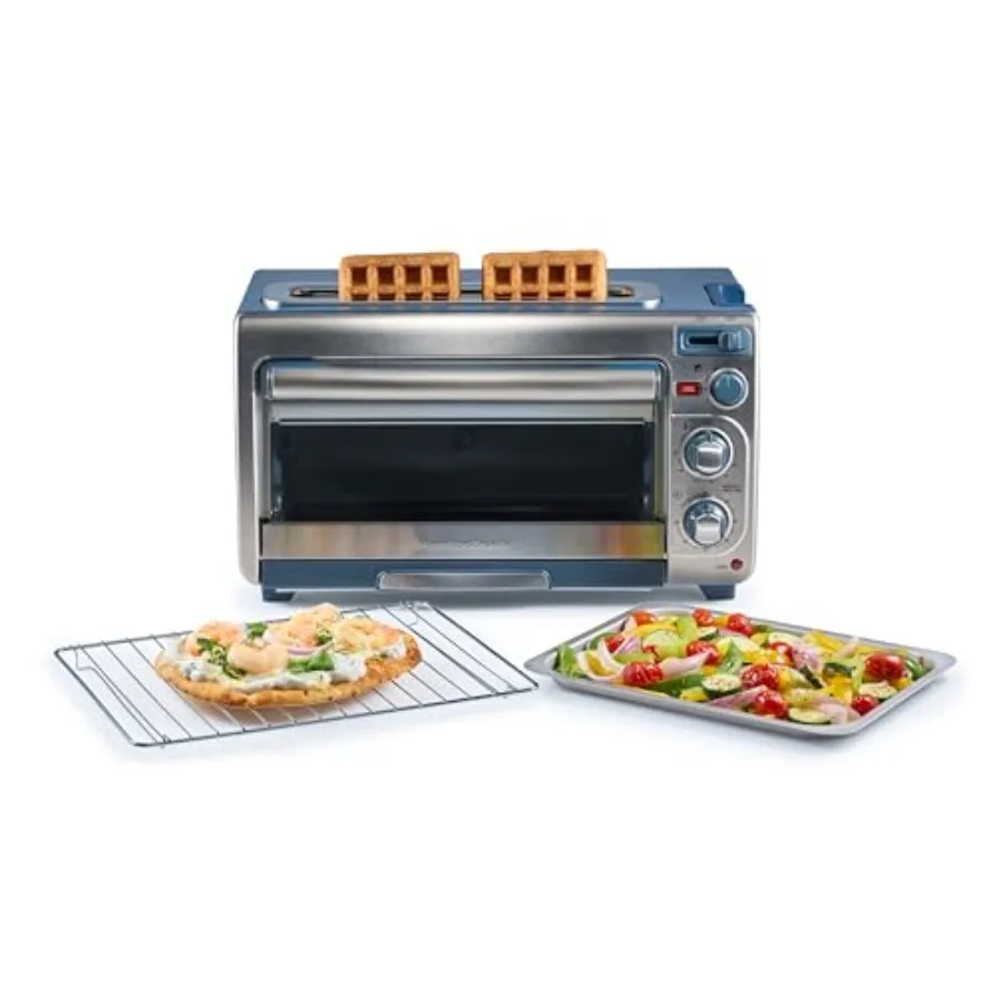 2-in-1 countertop toaster oven and long slot 2-slice toaster for kitchen use, stainless steel, black, versatile dual-function d