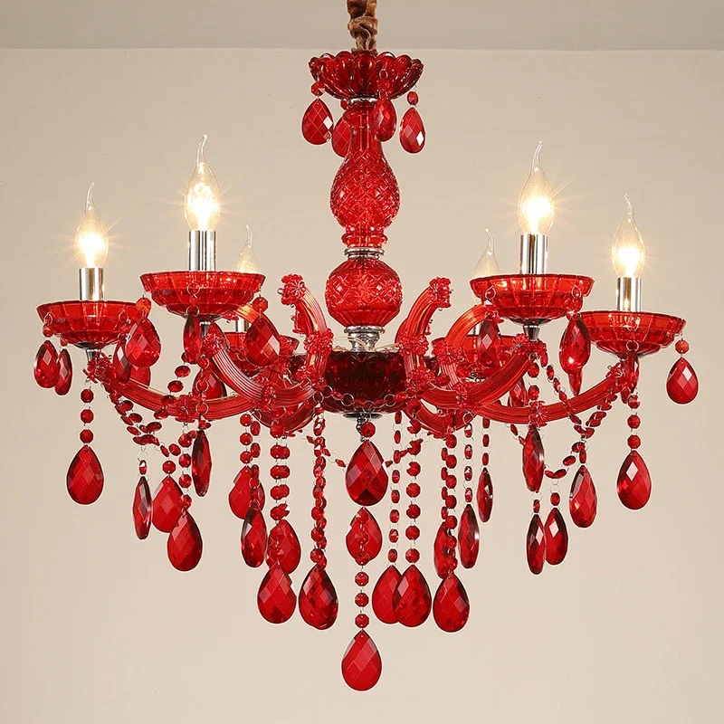 SAMAN European Style Crystal Pendent Lamp Red Candle Lamp Luxurious Living Room Restaurant  Bedroom Villaex Building Chandelier