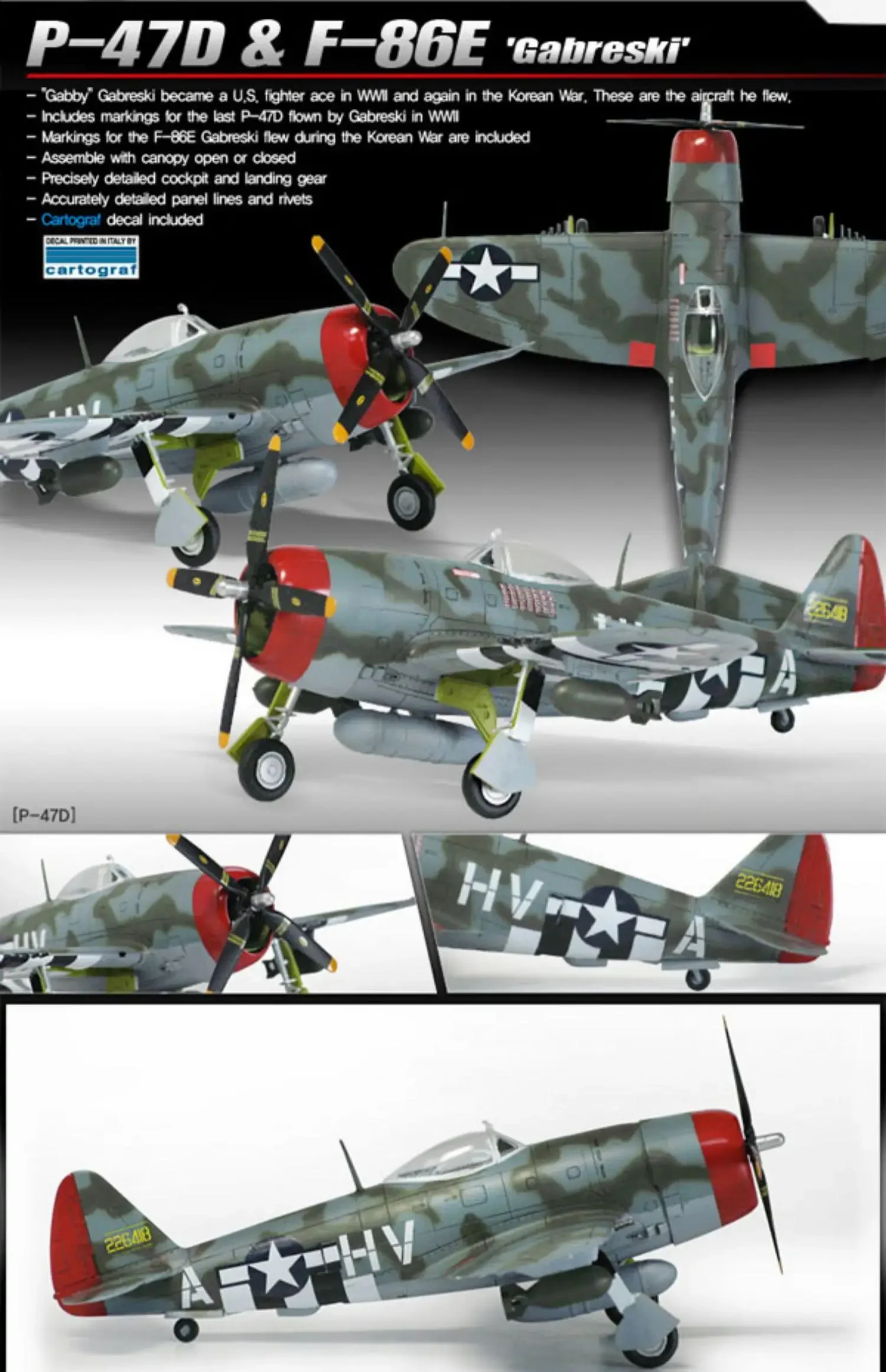 Academy 12530 1/72 P-47D & F-84E Gabreski - Plastic Model Airplane Kit