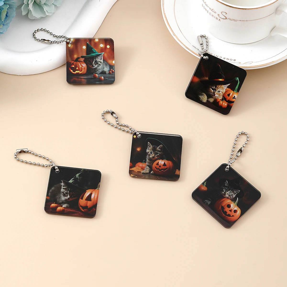 Anime Halloween Keychain Cartoon Cat Pumpkin Lantern Pendant Y2K Pendant Accessories Pet Cat Pendant Holiday Decoration Key Ring