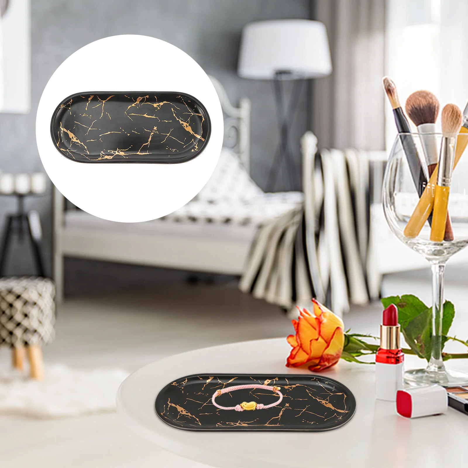 

1Pcs Elegant Marbled Ceramic Food Plate Steak Dish Jewelry Display Tray Matte Finish Industrial Style Suitable for Home