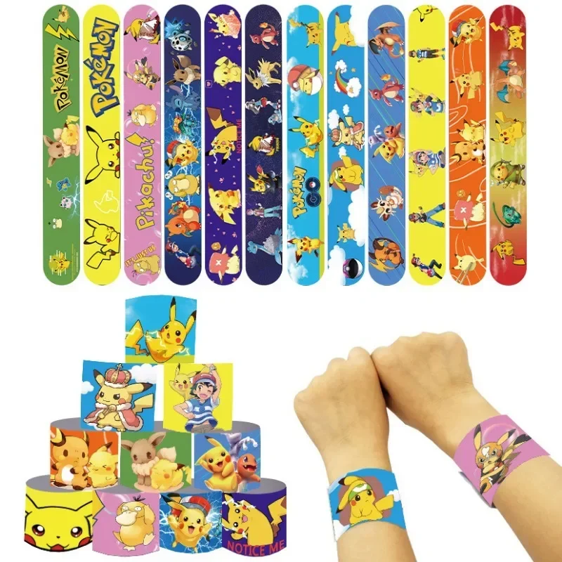 Pokemon Snap Circle Party Bracelets Pikachu Figures Anime Wristband Child Slap Band Puzzle Toys Boys Girls Birthday Party Gifts