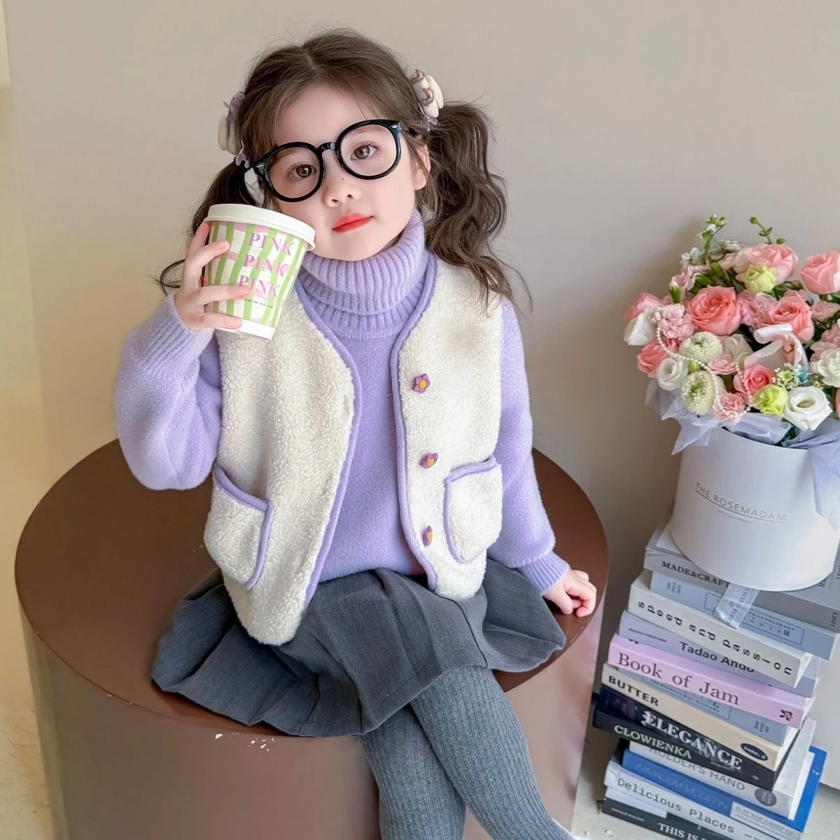 2026 Herbst Winter Baby Polar Fleece Warme Weste Mädchen Plüschweste Einreihig Kinder Warme Modische Warme Jacke – Detail 2