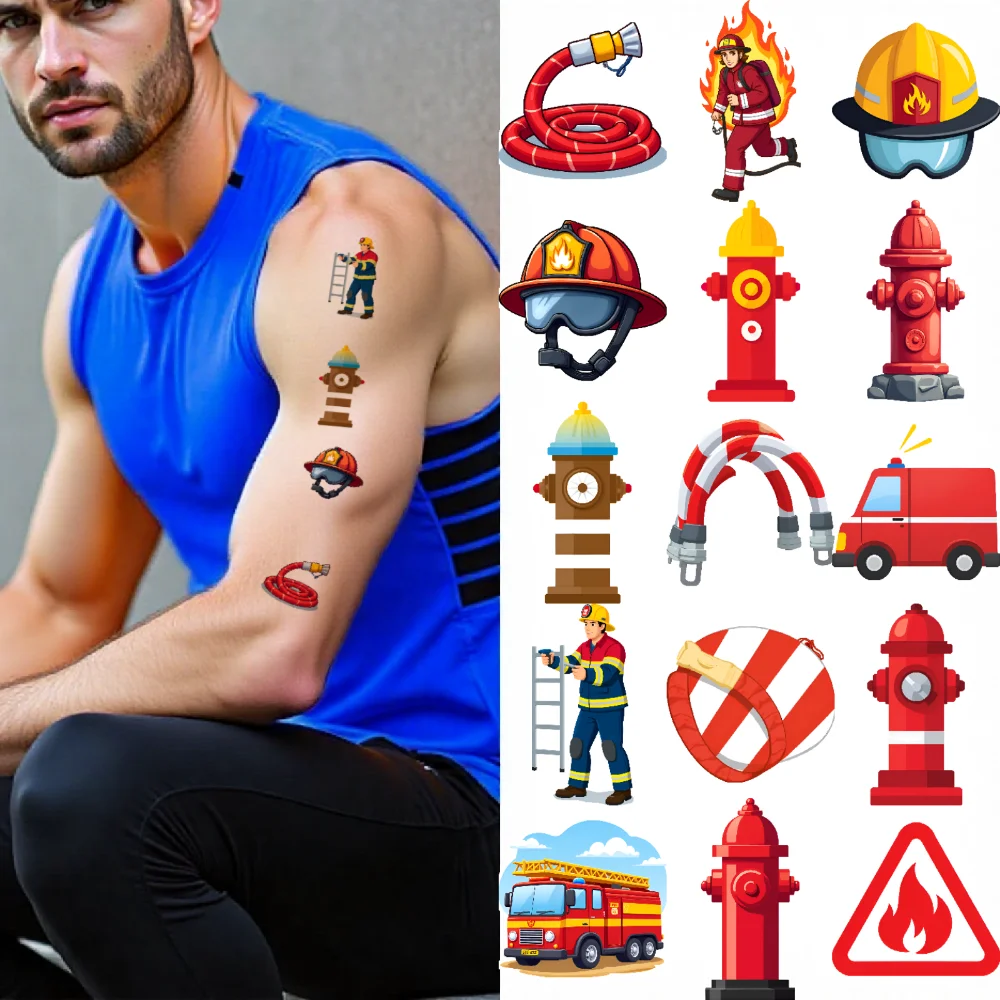 

54pcs Temporary Tattoo Firefighter Stickers Temporary Tattoo Stickers Fire Truck Stickers Cartoon For Boys Arms Women