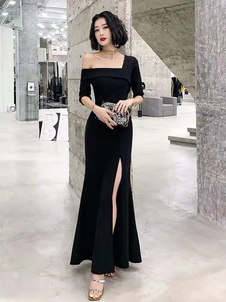 تنورة طويلة من القطن بتصميم Ele Queen Sle Evening Dr Slit Design Host Wine Serving