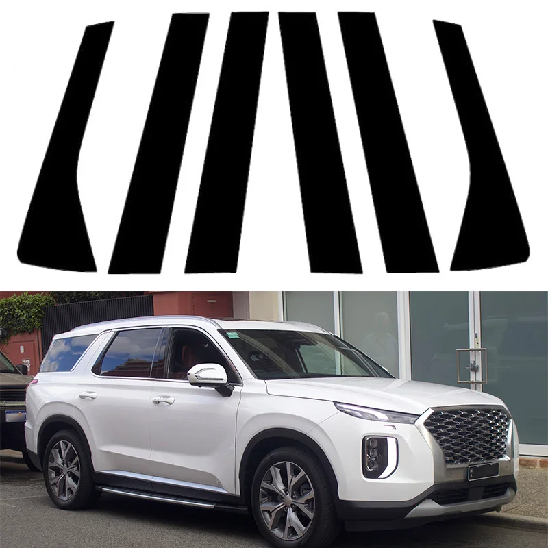 Window Trim Pillar Posts Decal Door Sticker Cover Car Accessories Glossy Black Fit For Hyundai Palisade 2020 2021 2022 2023 2024