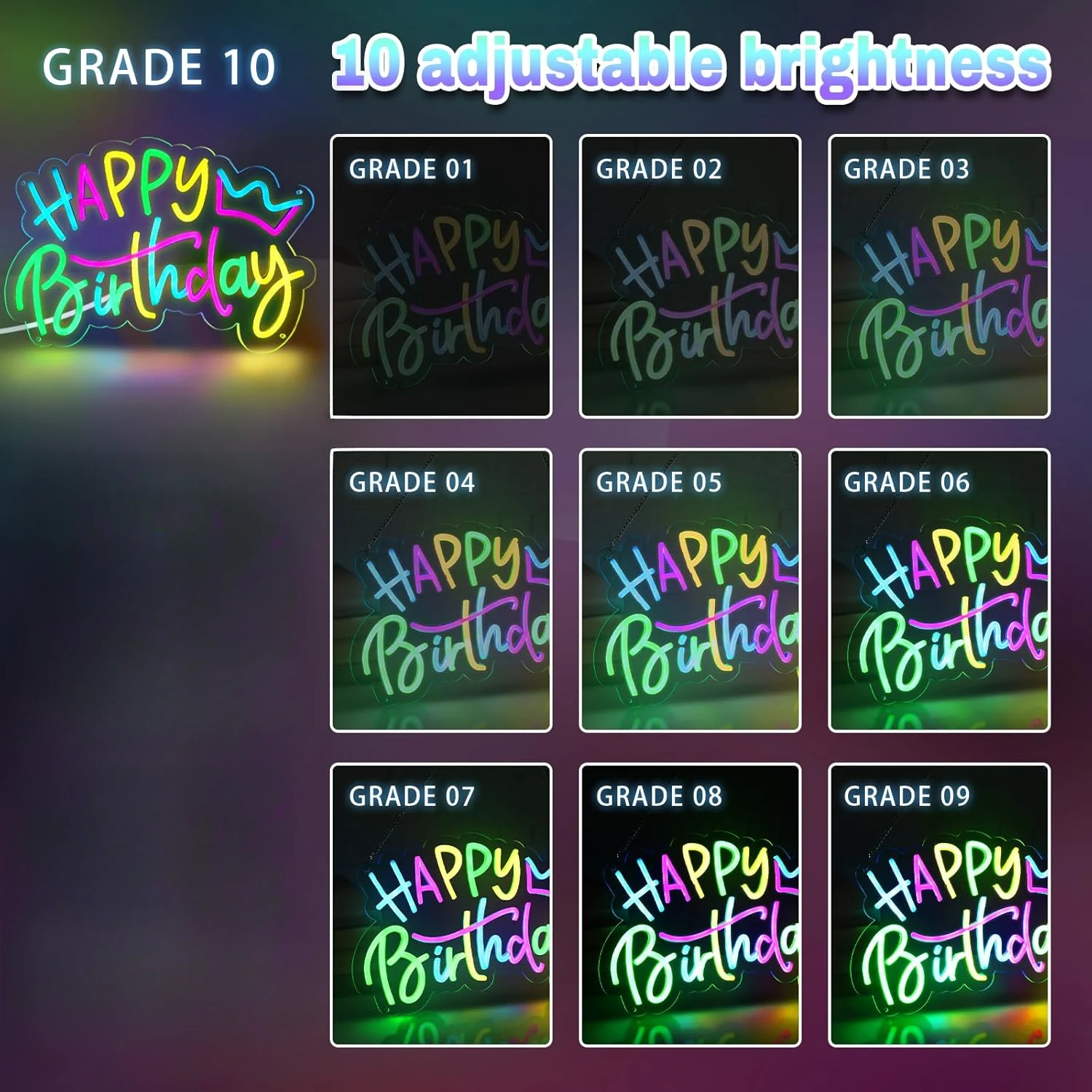 Happy Birthday Neon Sign Dimmable LED Neon Light Sign for Wall Decor Party Living Room Club Home Decoration Birthday Art Gift