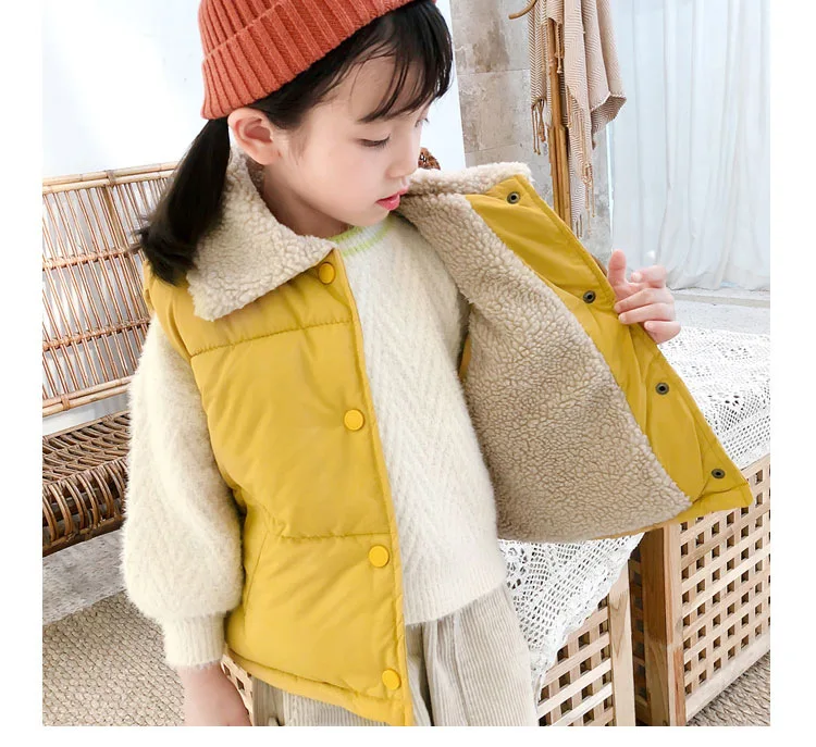 2026 Herbst Winter Kinder Plus Fleece Weste Baby Jungen Mädchen Lammwolle Gefütterte Druckknopf Warme Ärmellose Jacke Kinderkleidung – Detail 10