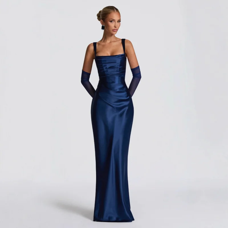 

European and American Women's Fashion New Sleeveless Strap Solid Color Slim Dress