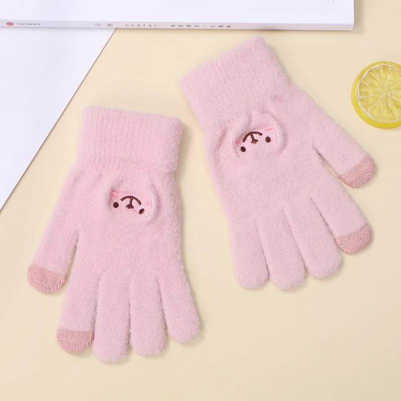 Winter Warm Funny Thickened Touchscreen Gloves with Embroidered Cute Cartoon Smiling Face for Women