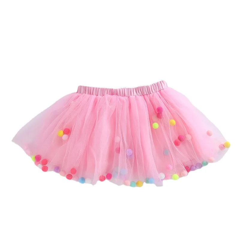 Dance Balls Kid Girls Tutu Skirt Pompon Soft Mesh Lace Children Skirts Ins Style Baby Tutu Pettiskirt Wild Bottoming Princess