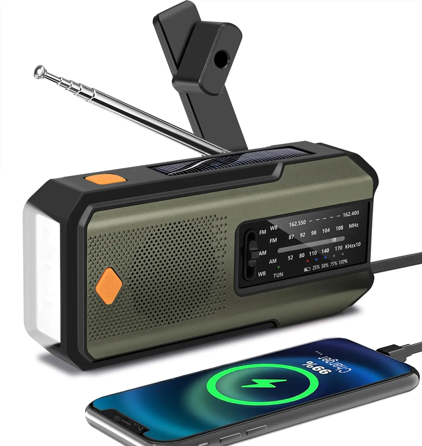Portable Mini Hand Crank Emergency Radio, SOS Flashlight, 2000mAh Solar FM AM Speaker Outdoor Survival Kit