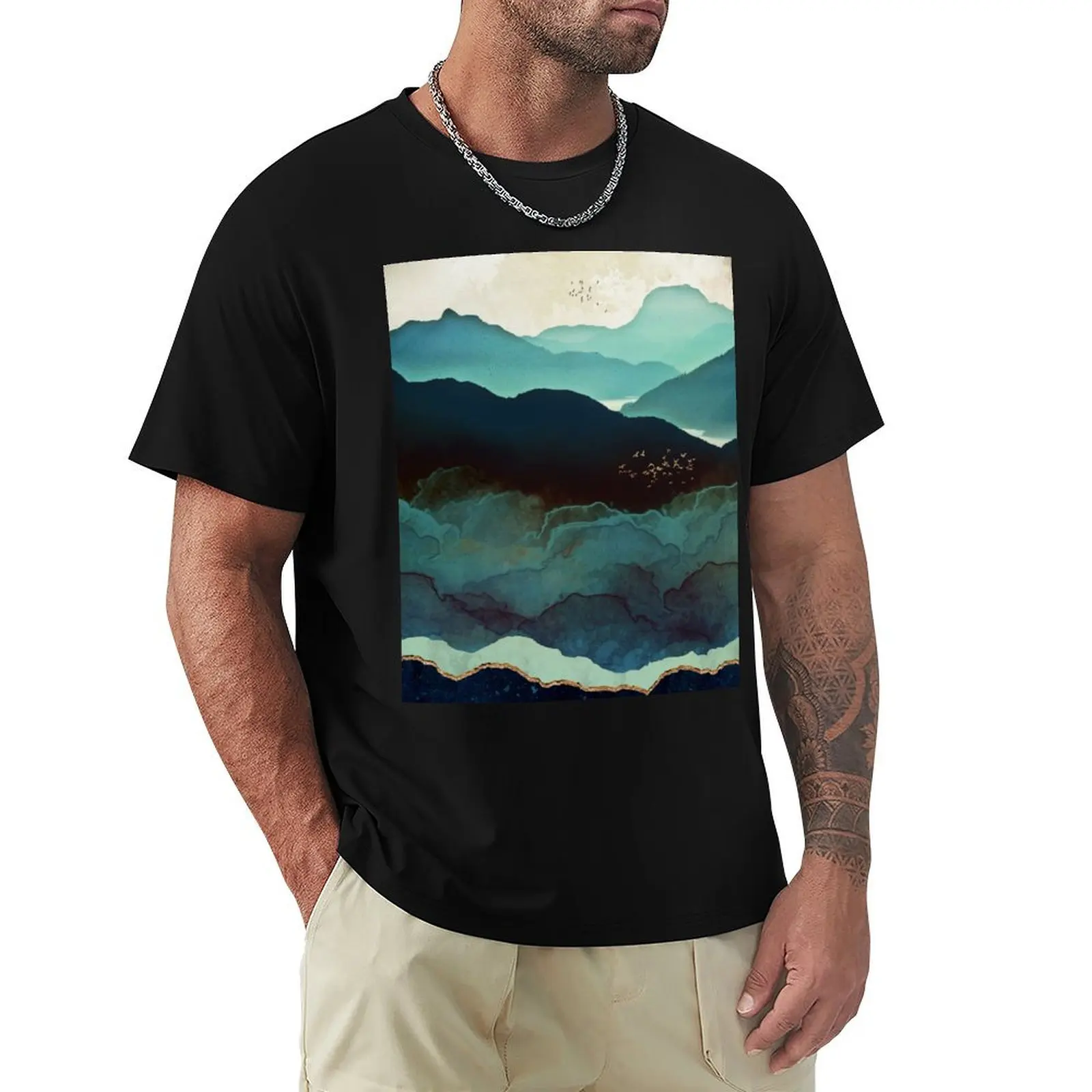 

Indigo Mountains T-Shirt quick-drying oversized graphic tee designer t shirt men