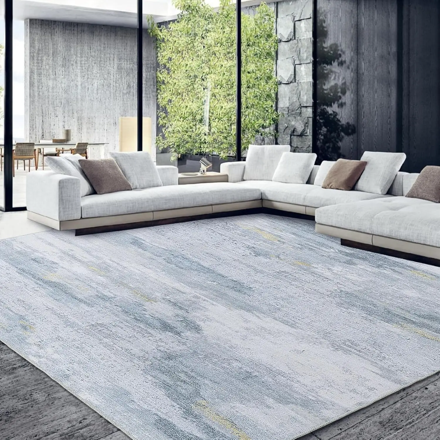 

10X14 Modern Area Rug For Living Room Bedroom, Large Boho Floor Carpet With Non-Slip Backing For Indoor Office Dining Room,