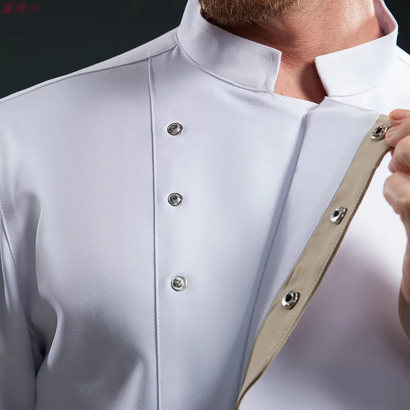Ristorante occidentale Steakhouse Uniforme da lavoro Manica lunga Catering Hotel Cantina Giacca da cuoco bianca doppiopetto Autunno da uomo