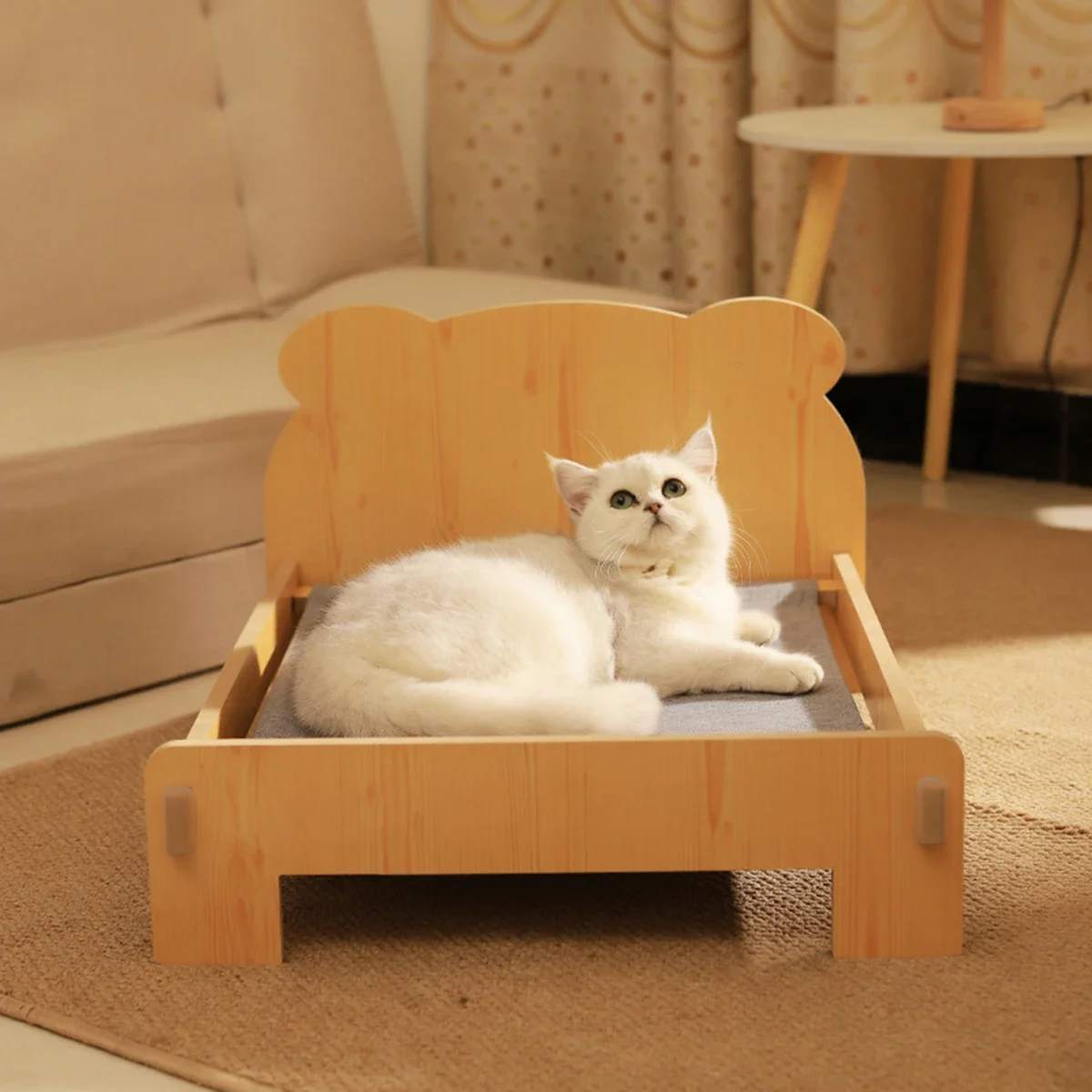 Wooden Elevated Cat Bed Nest Cat Sleeping Pad with Thickened Removable Soft Mat Small Dog Sofa Indoor Furniture Pet Supplies