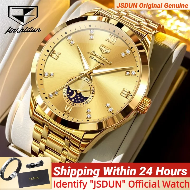 

JSDUN Men's Watch Fashionable Business Automatic Mechanical Watch Waterproof Luminous Moon Phase Watch Luxury Brand Men Watch