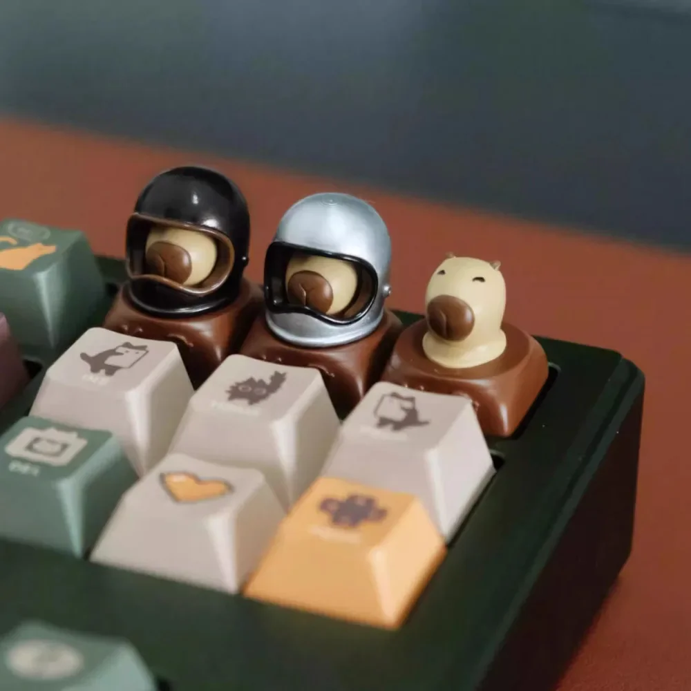 Cute Helmet Capybara Keycap Anime Key Cap Magnetic Resin Keyboard Cap Custom Kawaii Artisan Key Cap for Mechanical Keyboard Gift