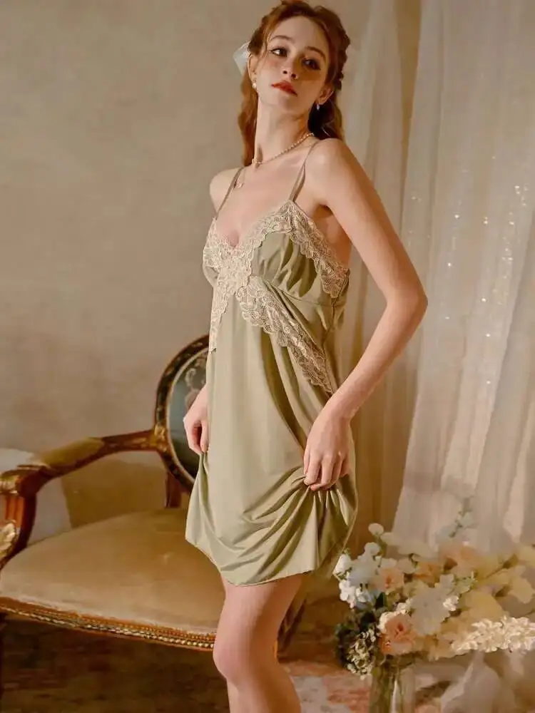 Seksowna, czysta pożądanie, swobodny styl, koronkowa sukienka, odkryte plecy, głęboki dekolt w serek, ramiączka, bez rękawów, elegancka, urocza, piękna dla kobiet 8MT6