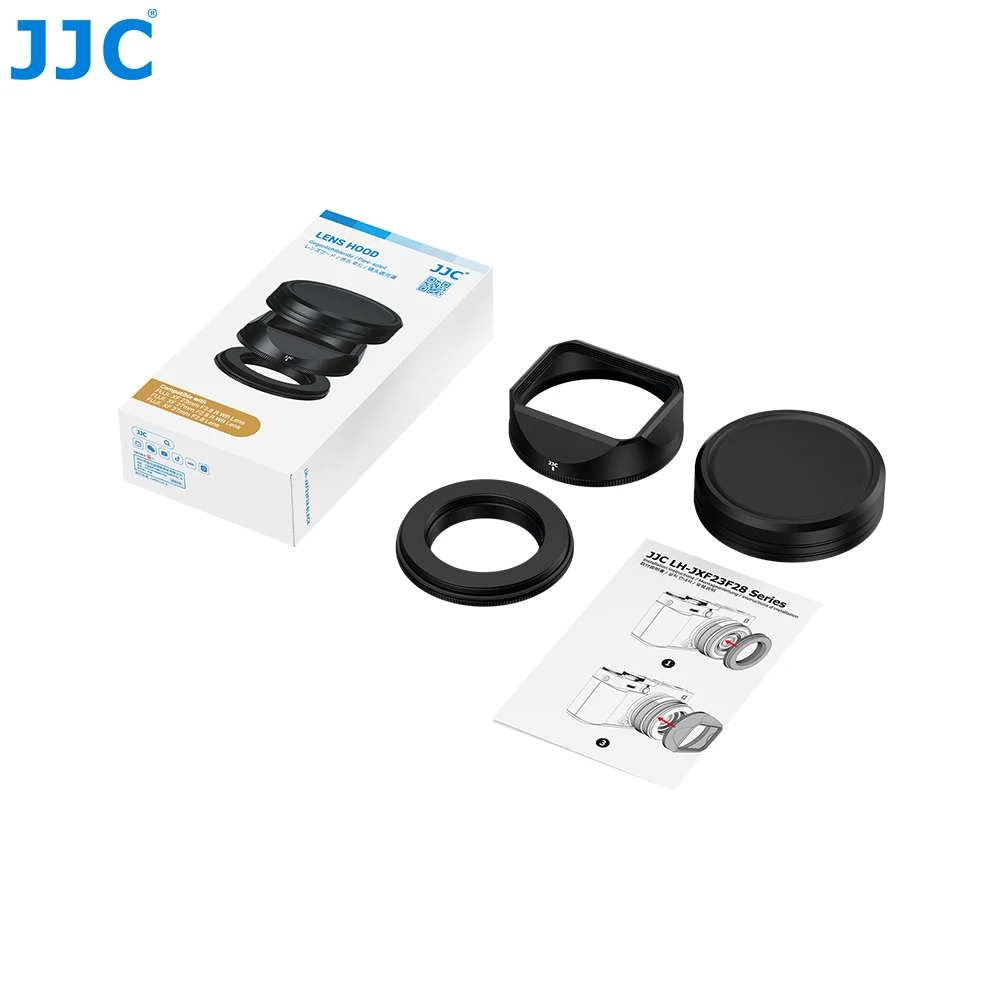 JJC Metalen Vierkante Zonnekap voor Fujifilm X-E5 Lens XF 23mm F2.8 R WR, XF 27mm F2.8 R WR Lenskap met Adapter Ring Cap Cover