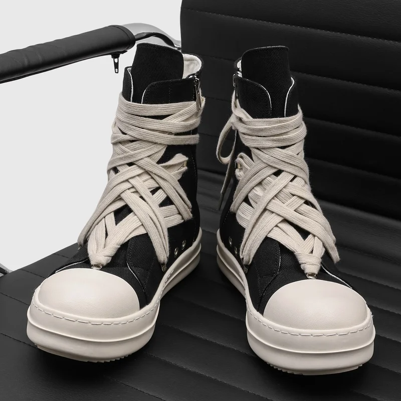 Men Thick Soled Cross Strap High Top Sports Leisure Board Shoes Niche Design Height Increasing Anti Slip High Street Commuting