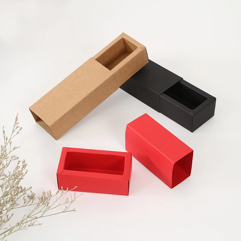 50pcs - Drawer Type Kraft Paper Gift Box White/Black/Red Handmade Soap Lipstick Packaging Small Boxes