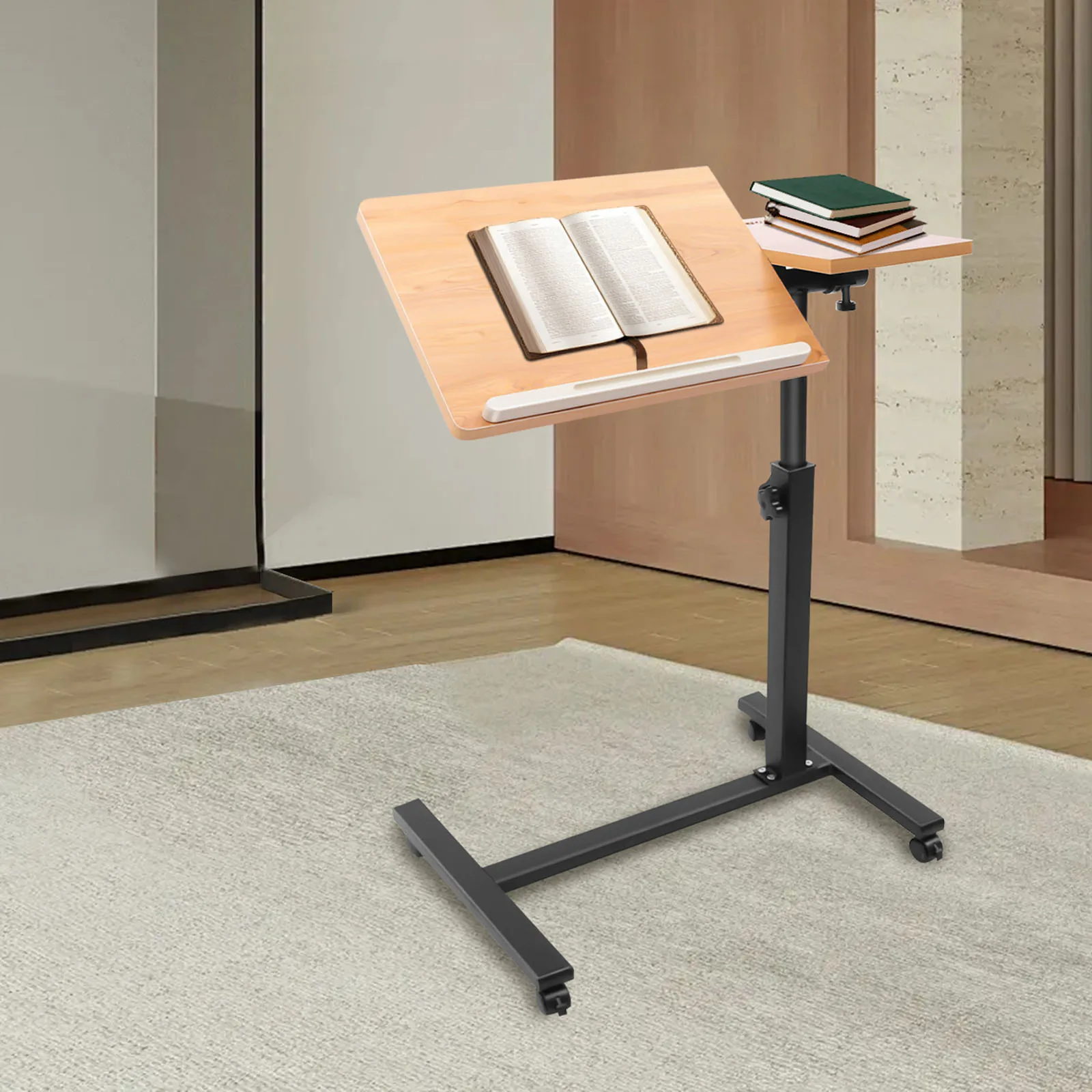Mobile Laptop Table Adjustable 360° Rotation Computer Mobile Stand, Rolling Laptop Stand w/ Tilting Top 58-90cm