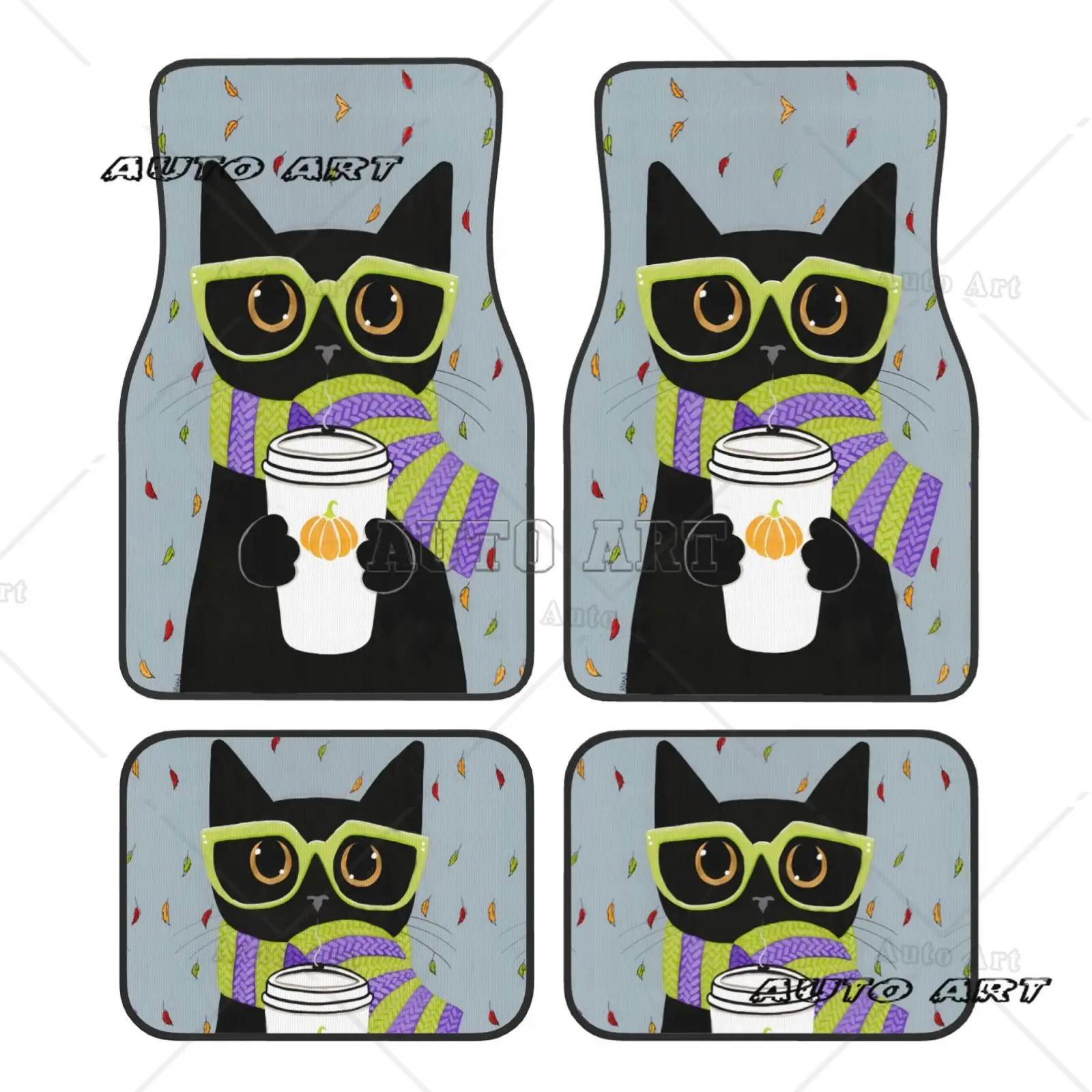 

Autumn themed Cat Print Car Floor Mat Set of 4 Water resistant and Easy To Clean Suitable for All Seasons and Provides Comfort