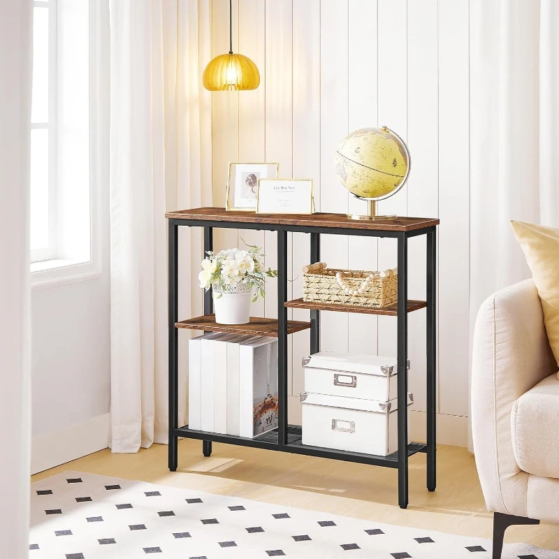 

New retro wrought iron multi-layer entrance narrow side table, living room sofa rear shelf, long strip against the wall light