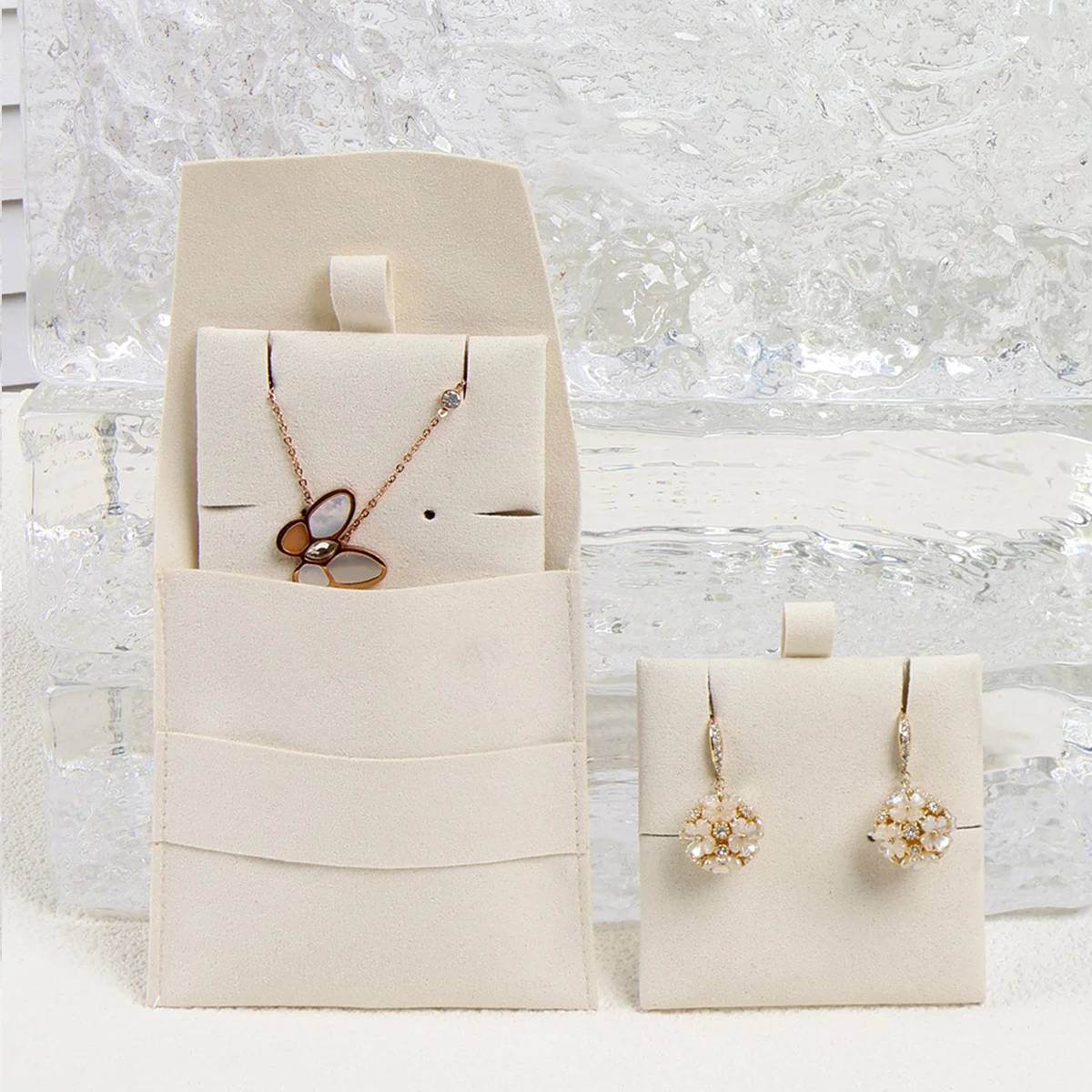 Earring Necklace Ring Storage Pouch Set Fabric Stock Velvet Canvas Jewelry Bag Customizable Microfiber Brushed Storage Pouch