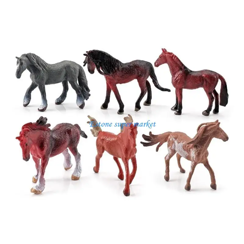 090B 4-6cm Mini Horse Figurine Animal Models for Children Hobby Collectors 6/12PCS