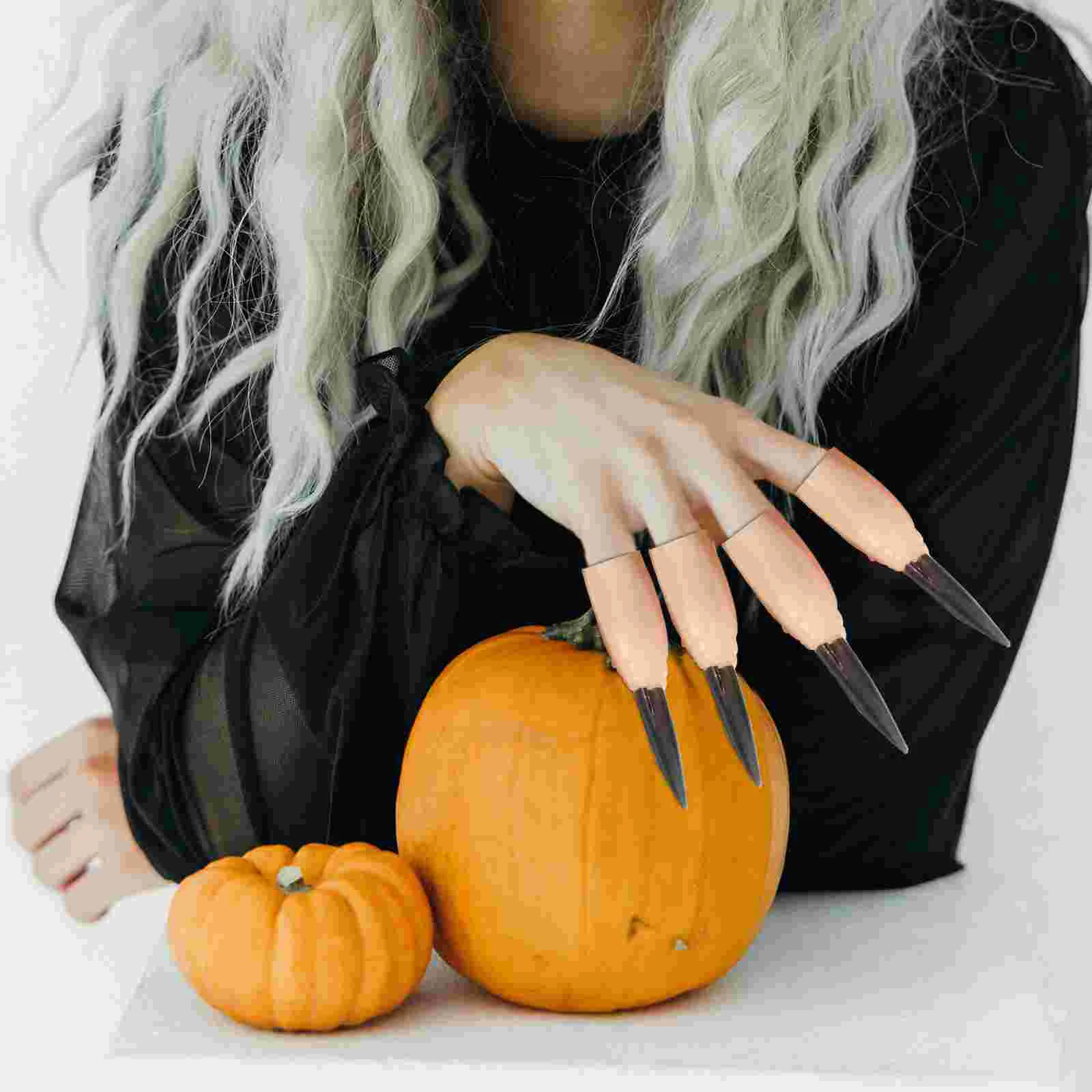 Black Nail Covers Witch Flesh Finger Nails Cosplay Spooky Decorate Props Fake Environmental Protection