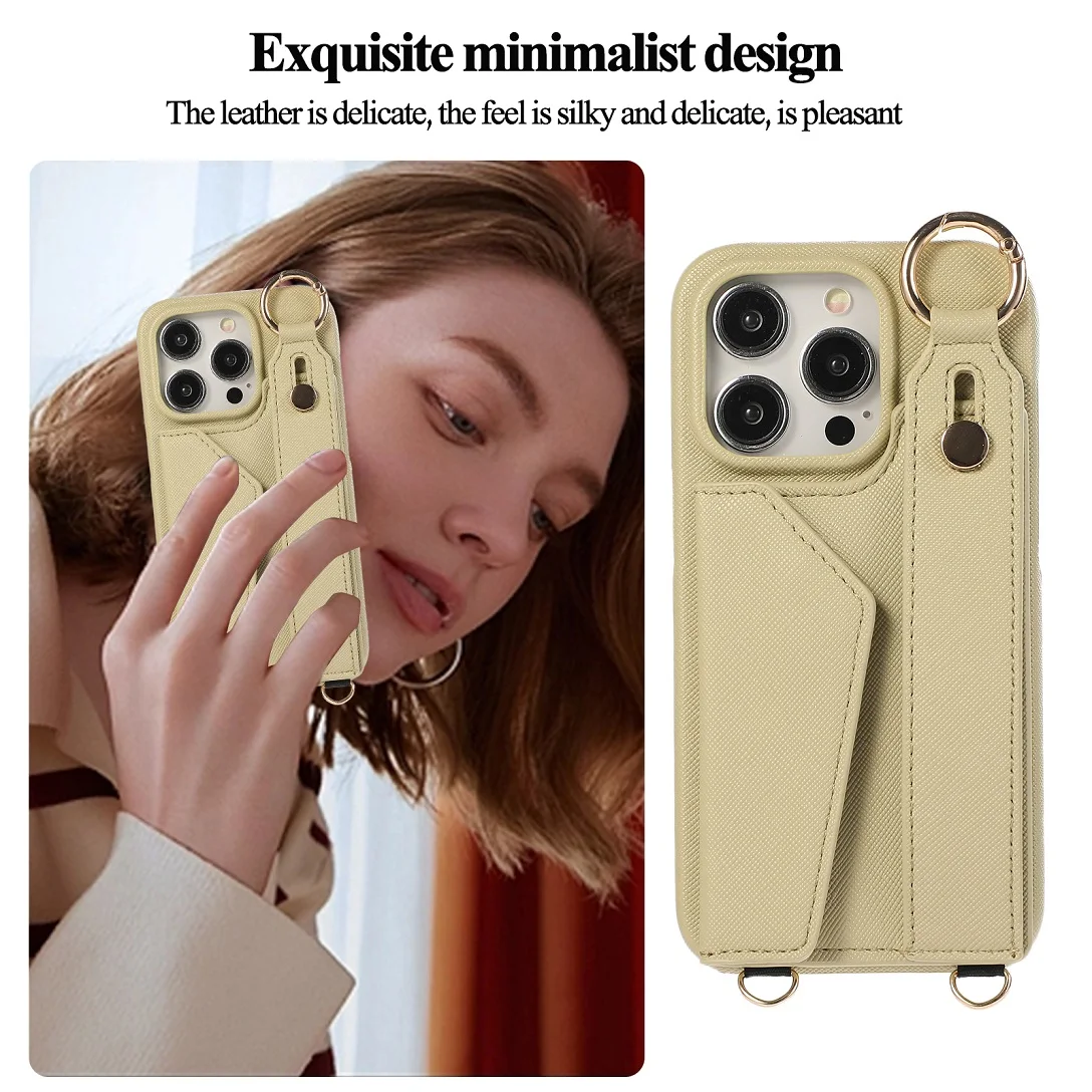 Luxury Crossbody Leather Card Wallet Case For iPhone 11 12 13 14 15 16 17 Pro Max Plus Purse Phone Cover With Ring Wrist Strap