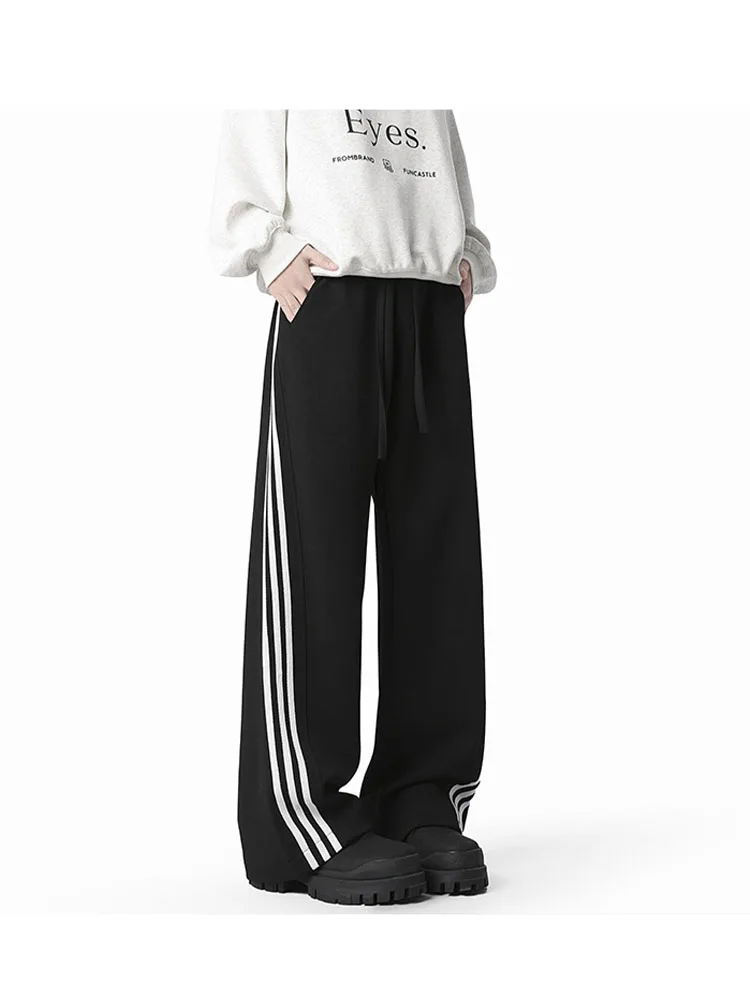 Casual elastic waistband drawstring straight leg pants, men's sports striped sports pants trend, size reference size chart