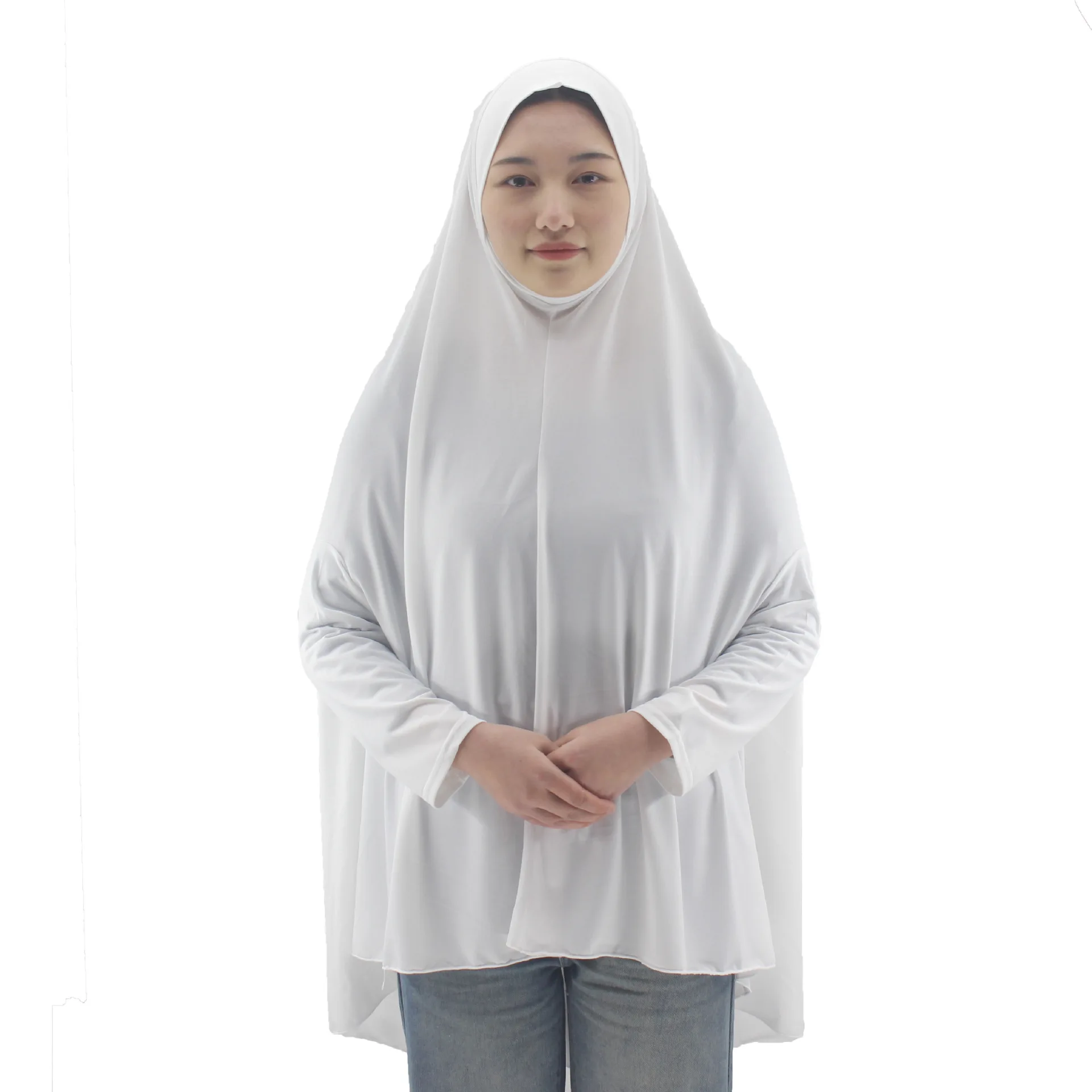 Muslim Abayas with Sleeve Women Hijab Long Shawl Full Cover Solid Color Prayer Clothing Premium Plain Hijabs Islamic Ramadan