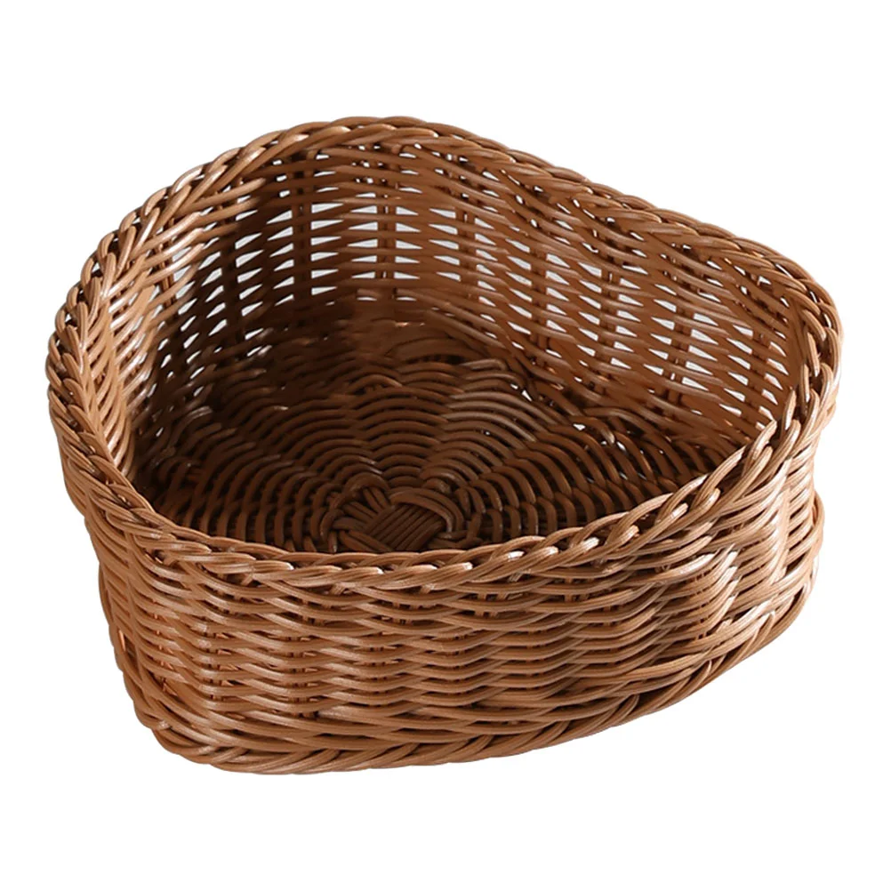 

Heart-Shaped Storage Tray Simulated Rattan Basket Fruit Plastic Woven Hamper Household Snacks Sundries