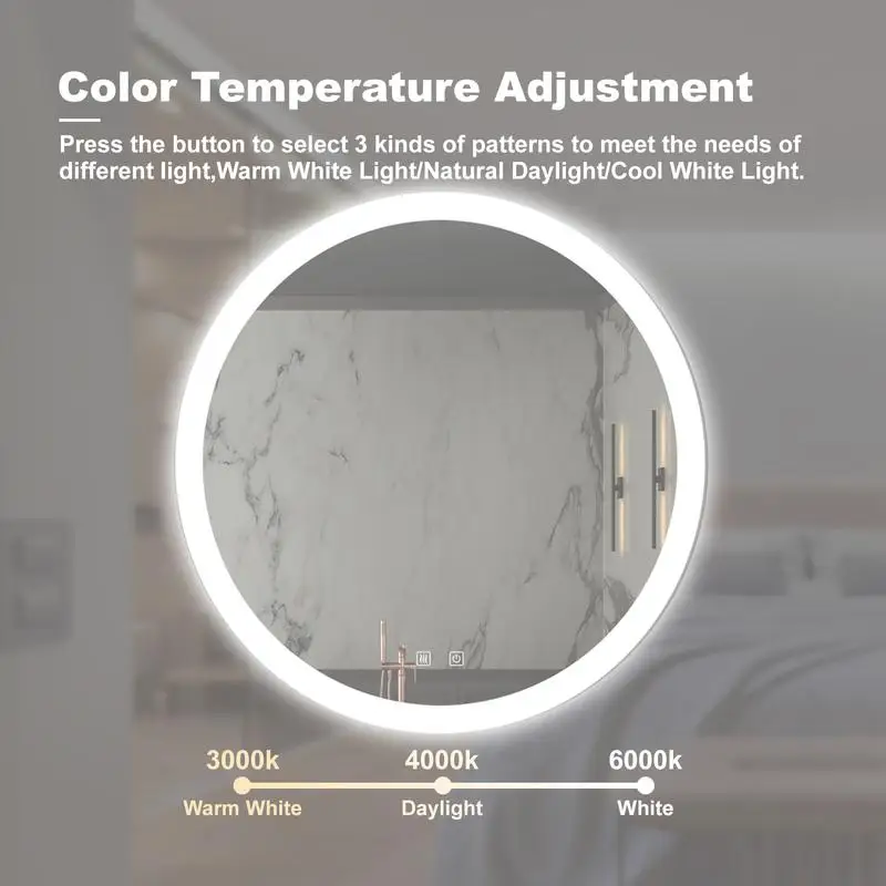 24-Inch LED Vanity Mirror, Dimmable Touch Control, Anti-Fog, Adjustable Light 3000K-6000K, IP54 Waterproof, CRI 95, Energy