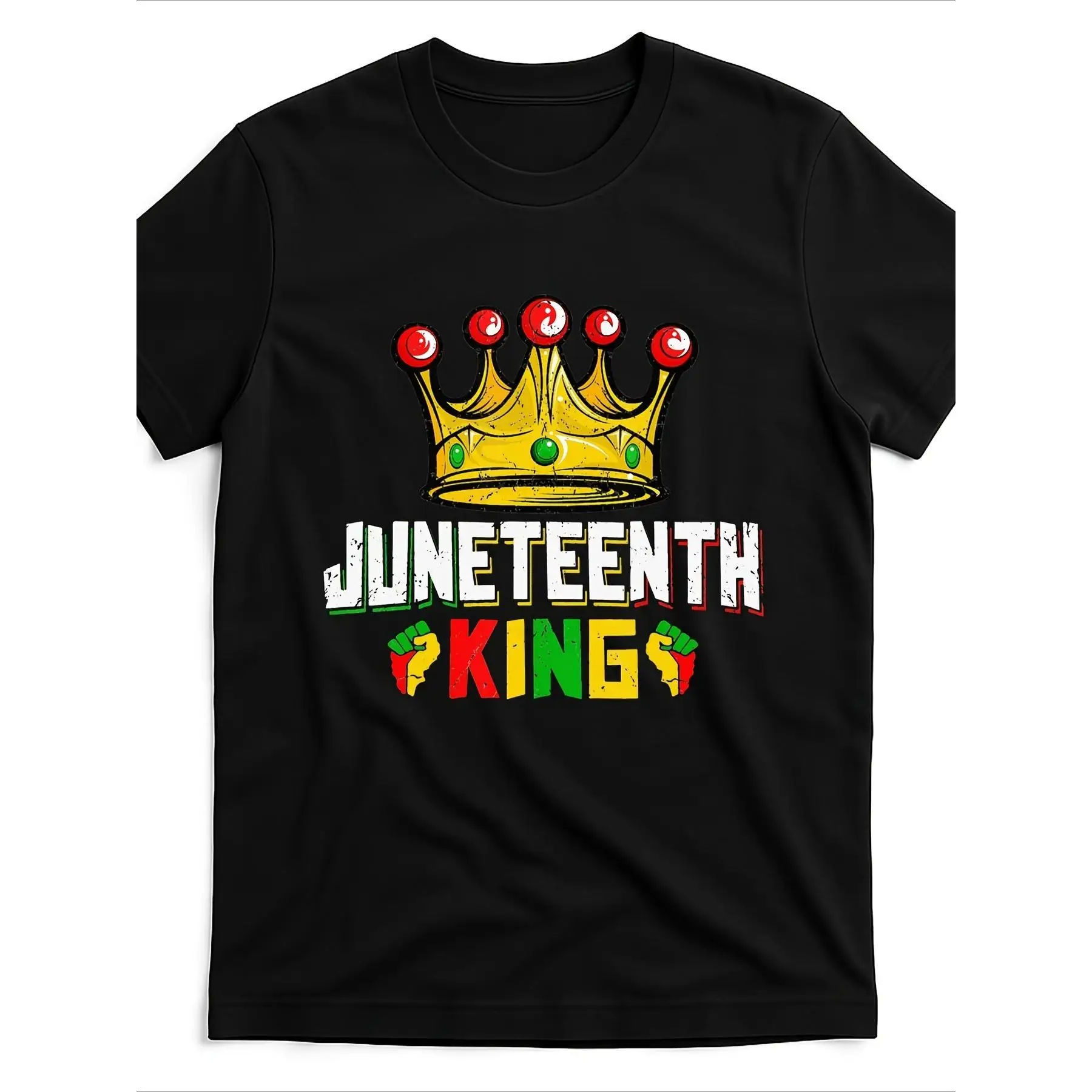 

Men'S Juneteenth King Afro African American Heritage Graphic T-Shirt - Black Cotton Casual Tee with Crown & Fruit Design
