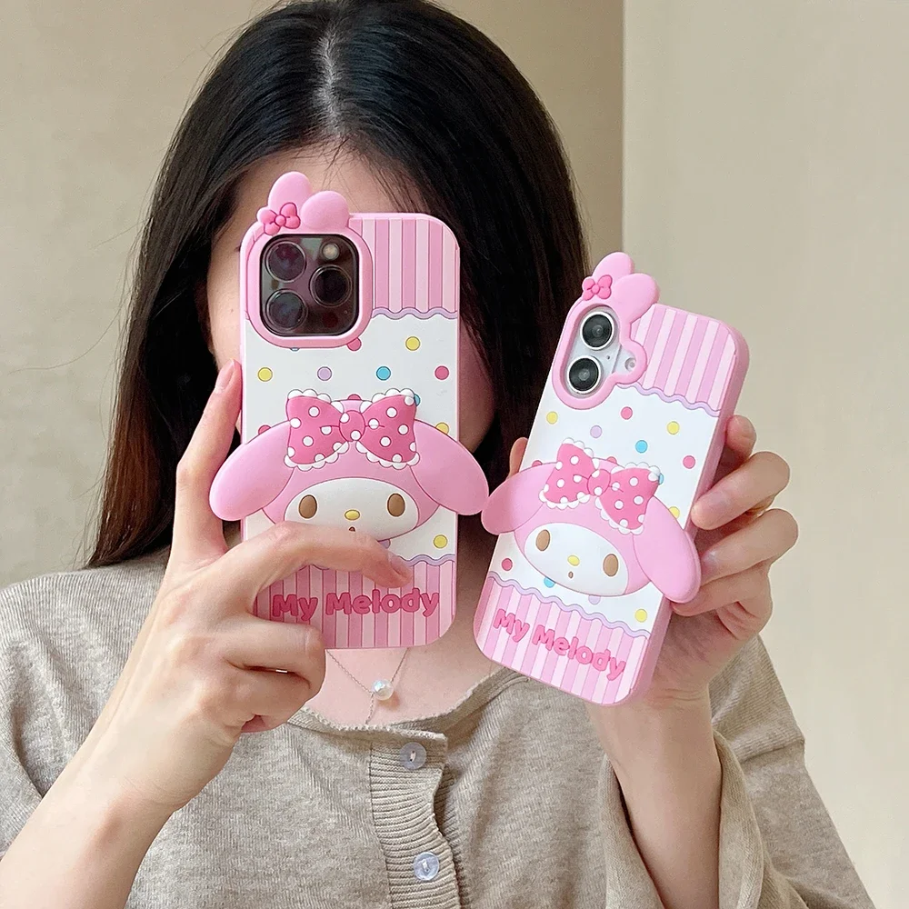 

Cartoon Cute Sanrios My Melody Phone Case for IPhone 16 15 14 13 12 11 Pro Max 3D Soft Silicone Back Cover Gift